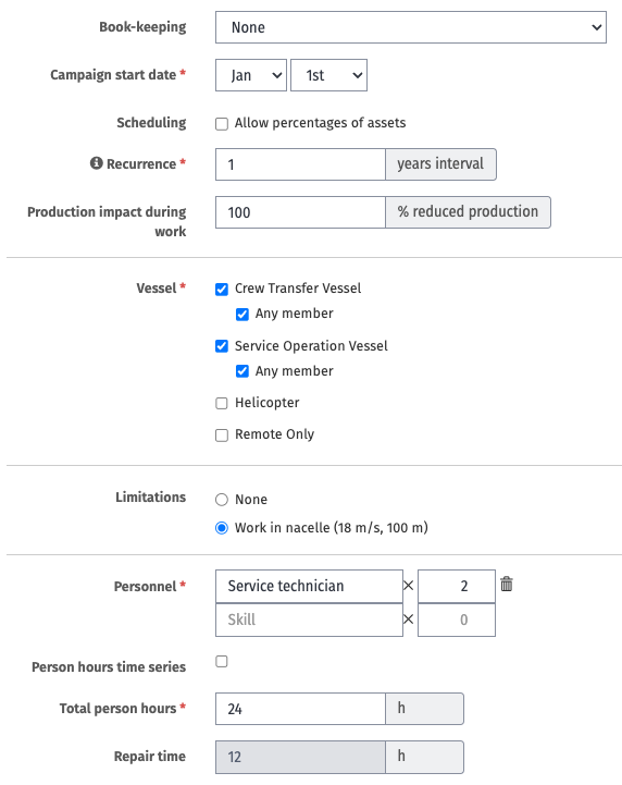 Scheduled maintenance task inputs