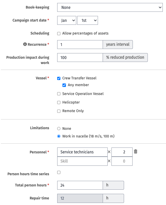 Scheduled maintenance inputs