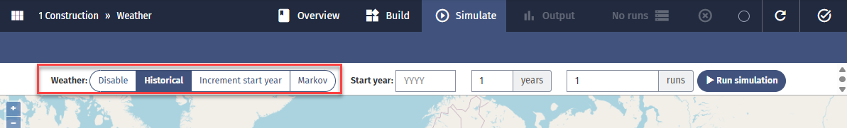Simulation runs weather options