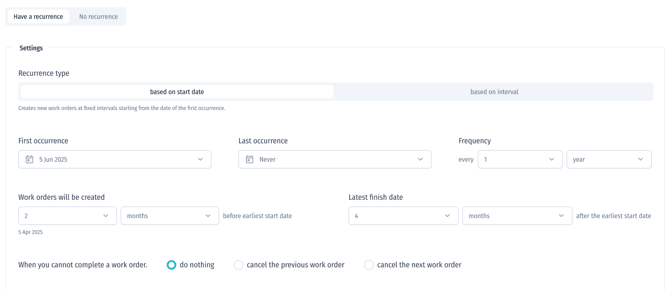 Plan 1 - Recurrence - start date